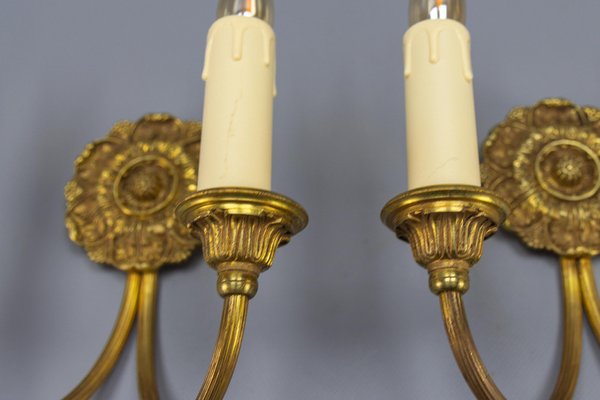 French Neoclassical Style Bronze Twin Arm Sconces, 1920s, Set of 2-KEG-1743374