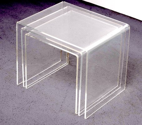 French Nesting Tables in Acrylic Glass, 1970s, Set of 3-GCG-1273907