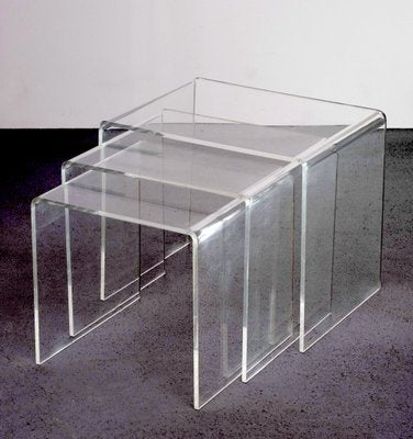 French Nesting Tables in Acrylic Glass, 1970s, Set of 3-GCG-1273907