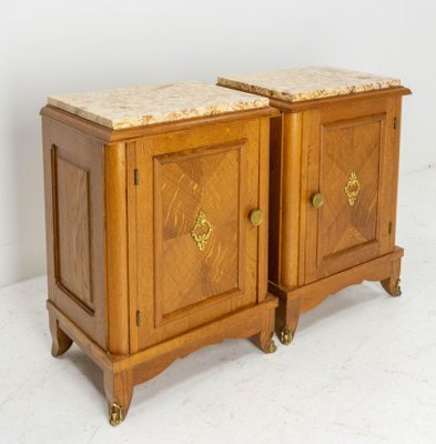 French Nightstands in Oak with Marble Tops, 1960s, Set of 2-RIU-1384742