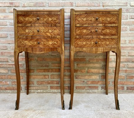 French Nightstands in Walnut with Three Drawers, 1940s, Set of 2-NOU-1373734