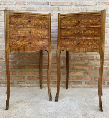 French Nightstands in Walnut with Three Drawers, 1940s, Set of 2-NOU-1373734