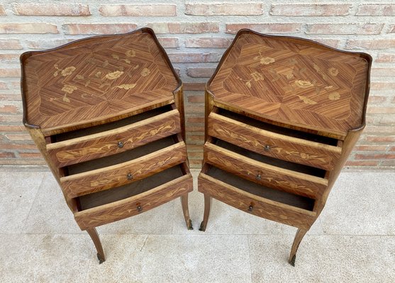 French Nightstands in Walnut with Three Drawers, 1940s, Set of 2-NOU-1373734