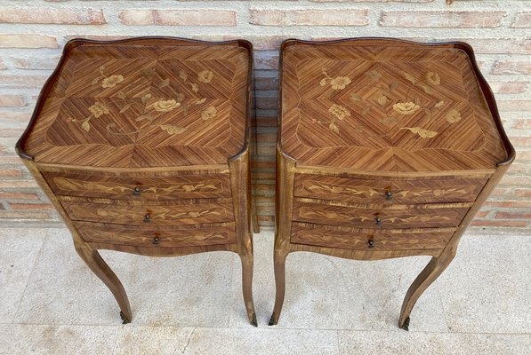 French Nightstands in Walnut with Three Drawers, 1940s, Set of 2-NOU-1373734