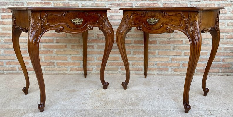 French Nightstands with Drawers and Cabriole Legs, 1900s, Set of 2-NOU-1799579