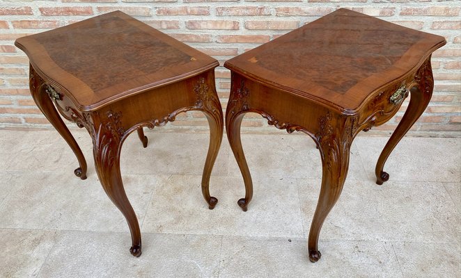 French Nightstands with Drawers and Cabriole Legs, 1900s, Set of 2-NOU-1799579