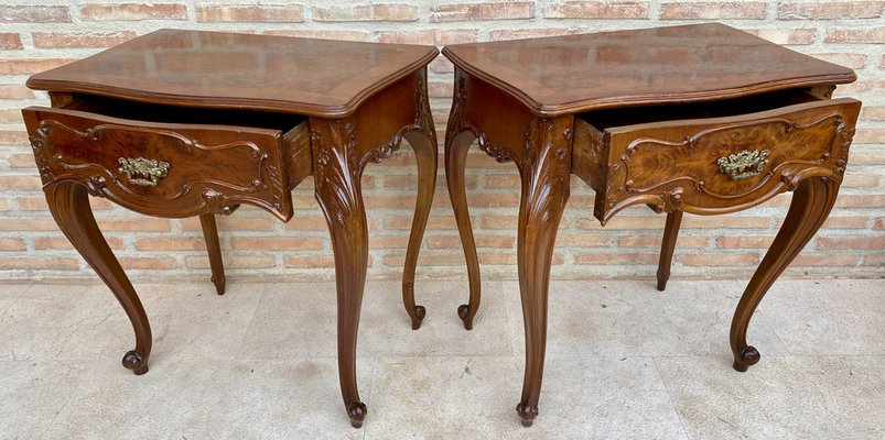 French Nightstands with Drawers and Cabriole Legs, 1900s, Set of 2-NOU-1799579