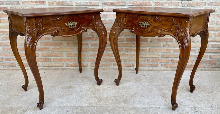 French Nightstands with Drawers and Cabriole Legs, 1900s, Set of 2-NOU-1799579