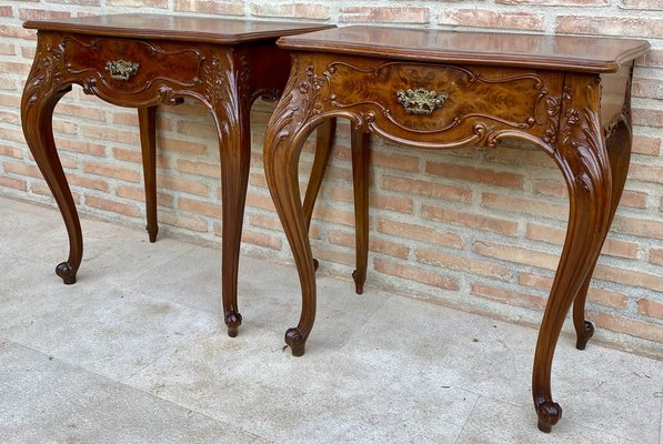 French Nightstands with Drawers and Cabriole Legs, 1900s, Set of 2-NOU-1799579