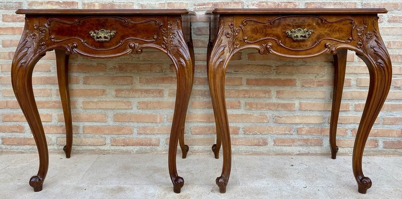 French Nightstands with Drawers and Cabriole Legs, 1900s, Set of 2-NOU-1799579