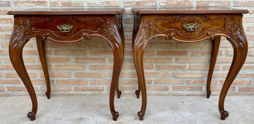 French Nightstands with Drawers and Cabriole Legs, 1900s, Set of 2-NOU-1799579