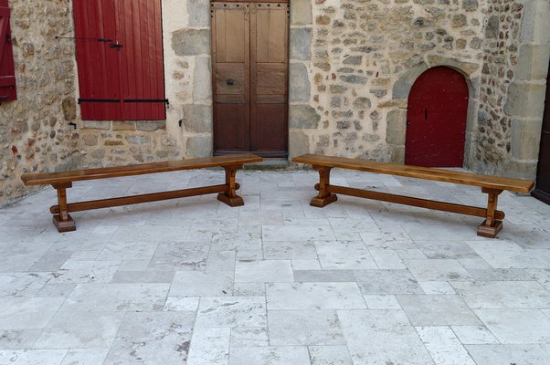 French Oak Monastic Community Benches, 1890s, Set of 2-XNH-1804607