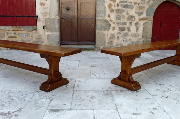 French Oak Monastic Community Benches, 1890s, Set of 2-XNH-1804607