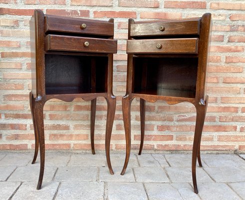 French Oak Nightstands with 2 Drawers, 1890s, Set of 2-NOU-1058786