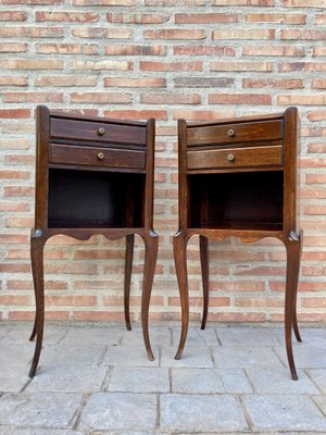 French Oak Nightstands with 2 Drawers, 1890s, Set of 2-NOU-1058786