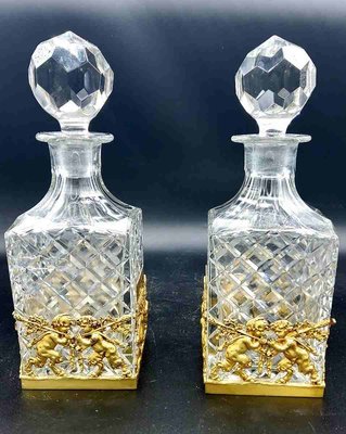 French Ormolu Cut Crystal Whisky and Cognac Decanters, Set of 2-OZS-1360201