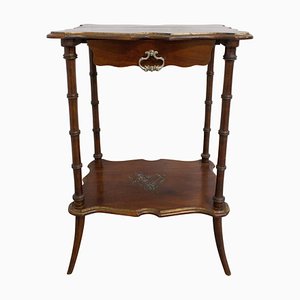 French Painted Side Table in Faux Bamboo with One-Drawer, Late 19th Century-RIU-800341