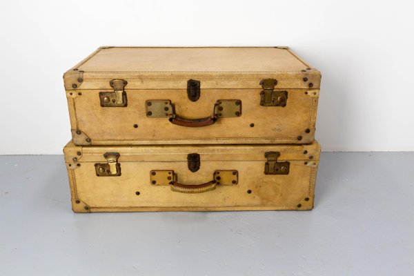 French Parchment Suit Case Trunks, 1930s, Set of 2-RIU-1433130