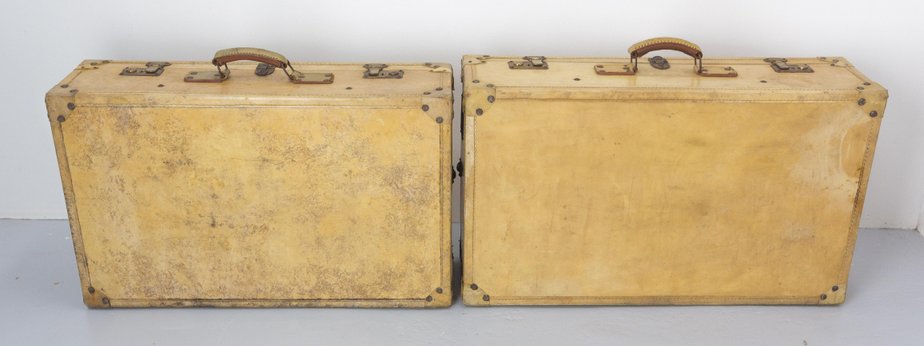 French Parchment Suit Case Trunks, 1930s, Set of 2-RIU-1433130