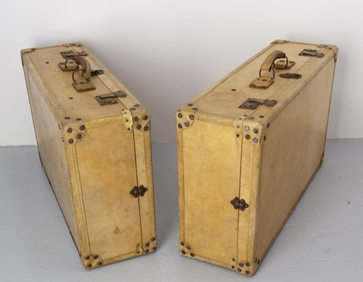 French Parchment Suit Case Trunks, 1930s, Set of 2-RIU-1433130