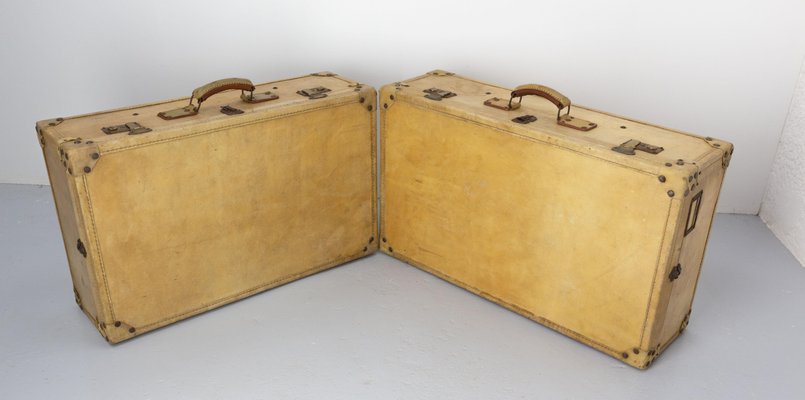 French Parchment Suit Case Trunks, 1930s, Set of 2-RIU-1433130