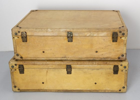 French Parchment Suit Case Trunks, 1930s, Set of 2-RIU-1433130