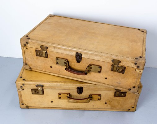 French Parchment Suit Case Trunks, 1930s, Set of 2-RIU-1433130