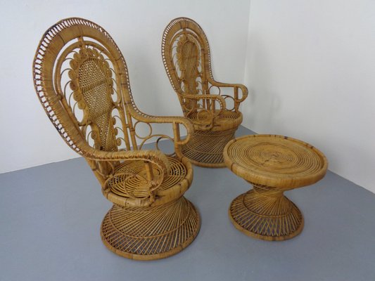 French Peacock Chairs & Table, 1960s, Set of 3-RDW-1353146