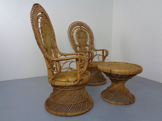 French Peacock Chairs & Table, 1960s, Set of 3-RDW-1353146