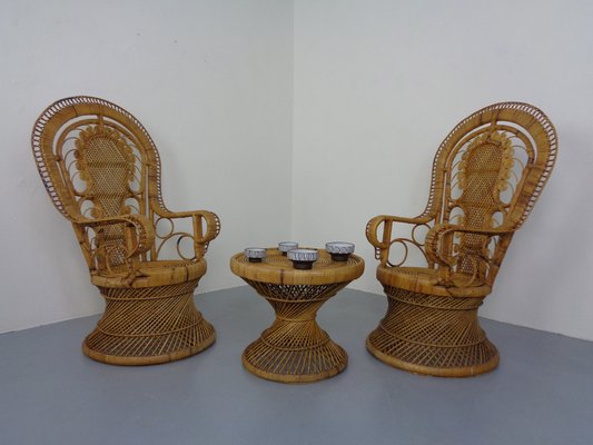 French Peacock Chairs & Table, 1960s, Set of 3-RDW-1353146