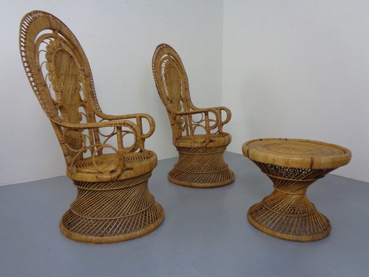 French Peacock Chairs & Table, 1960s, Set of 3-RDW-1353146