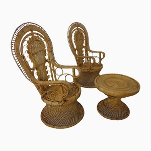 French Peacock Chairs & Table, 1960s, Set of 3-RDW-1353146