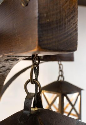 French Pendant in Oak ans Wrought Iron, 1960-RIU-2031655