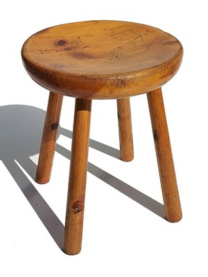 French Pine Stool by Charlotte Perriand for Les Arcs Resort, 1960s-KGD-903373