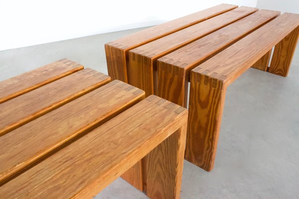 French Pine Wood Benches, 1960s, Set of 2-QT-1263468