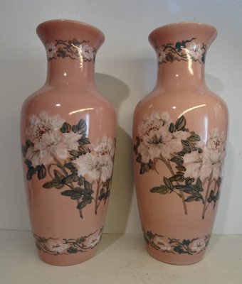 French Pink Ceramic Vases, 1940s, Set of 2-AWL-1324135