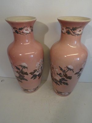 French Pink Ceramic Vases, 1940s, Set of 2-AWL-1324135