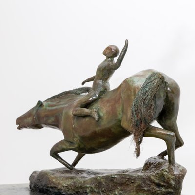 French Plaster Sculpture of Rider with Horse-VEI-1377086