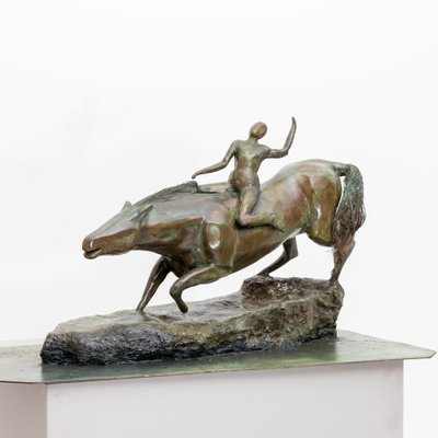 French Plaster Sculpture of Rider with Horse-VEI-1377086