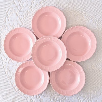 French Plates in Pink Earthenware from Salins, 1950s, Set of 6-SHG-2031476