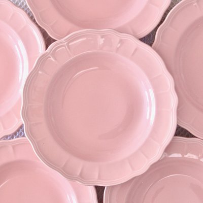 French Plates in Pink Earthenware from Salins, 1950s, Set of 6-SHG-2031476