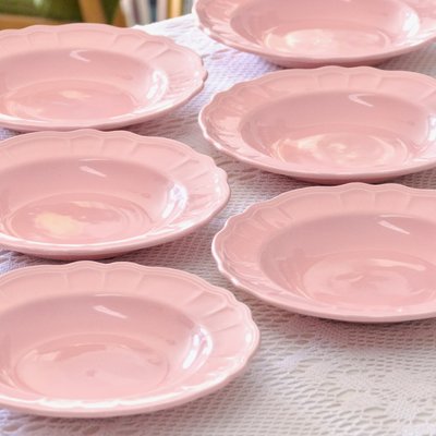 French Plates in Pink Earthenware from Salins, 1950s, Set of 6-SHG-2031476