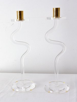 French Polycarbonate Brass Candleholder, 1980s, Set of 2-RIU-1418910