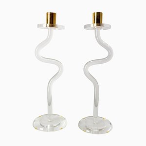 French Polycarbonate Brass Candleholder, 1980s, Set of 2-RIU-1418910