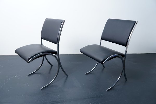 French Poolhouse Chairs in Black Leather, 1960s, Set of 2-CIP-1180979