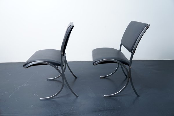 French Poolhouse Chairs in Black Leather, 1960s, Set of 2-CIP-1180979