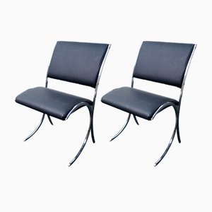 French Poolhouse Chairs in Black Leather, 1960s, Set of 2-CIP-1180979