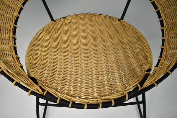 French Rattan Chair & Table with Magazine Rack Set by Raoul Guys, 1950s, Set of 2-GXL-1135349