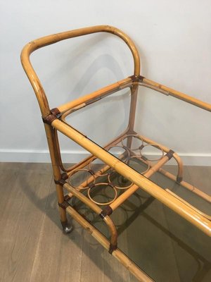 French Rattan Drinks Trolley with Leather Links, 1950s-BA-658428