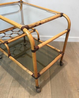 French Rattan Drinks Trolley with Leather Links, 1950s-BA-658428